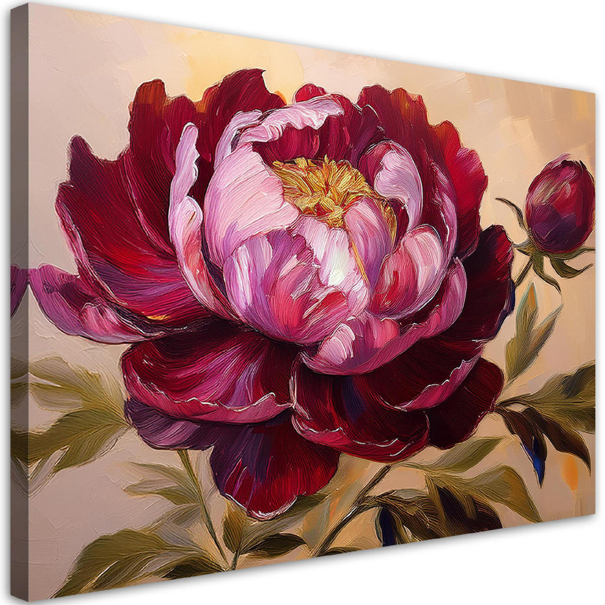 WANDBILD blume pfingstrose rot gemalte - Rot, Textil (60/40cm) - Feeby