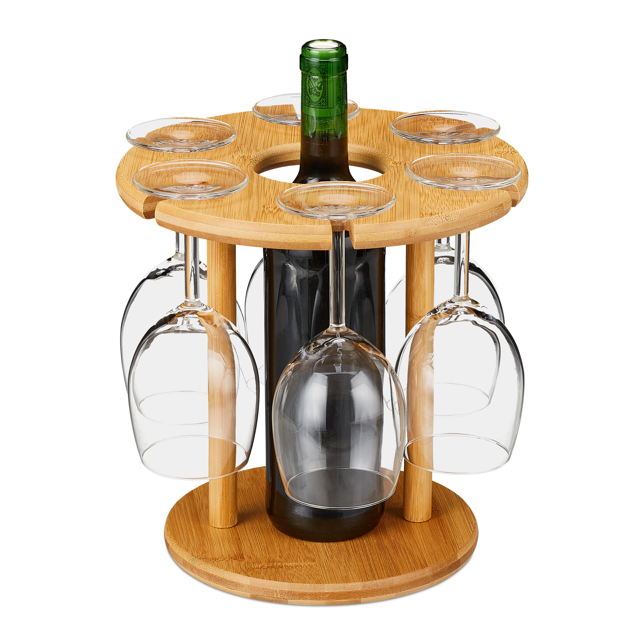 WEINGLASHALTER - Hellbraun, Holz (25/25/25cm) - Relaxdays