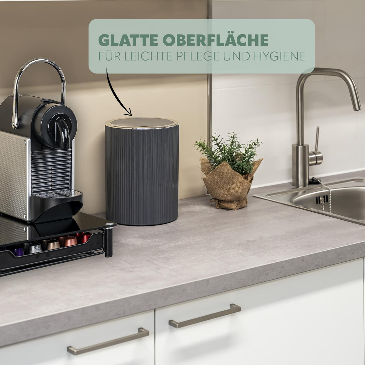 KOSMETIKEIMER 5,5 Liter, GAVELLO grau, Kunststoff - Grau, Kunststoff (19/24.5/19cm) - bremermann