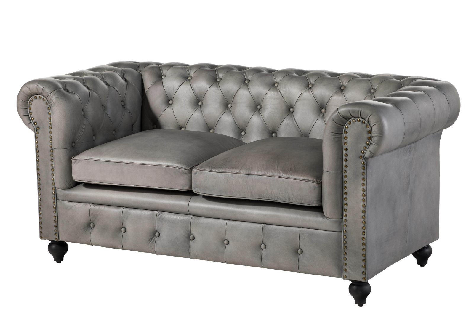 SOFA 2-Sitzer Echtleder 158x82x75 grau CHESTERFIELD #202 - Grau, Leder (162/75/82cm) - Massivmoebel24