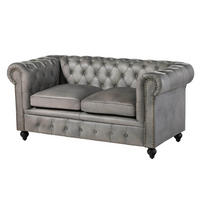 SOFA 2-Sitzer Echtleder 158x82x75 grau CHESTERFIELD #202 - Grau, Leder (162/75/82cm) - Massivmoebel24