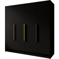 KLEIDERSCHRANK Mono Bis im Skandi-Stil, Drehtüren mit Goldene Metallgriffe, Schwarz 200/200/51 cm - Goldfarben/Schwarz, Holzwerkstoff (200/200/51cm) - WFL GROUP