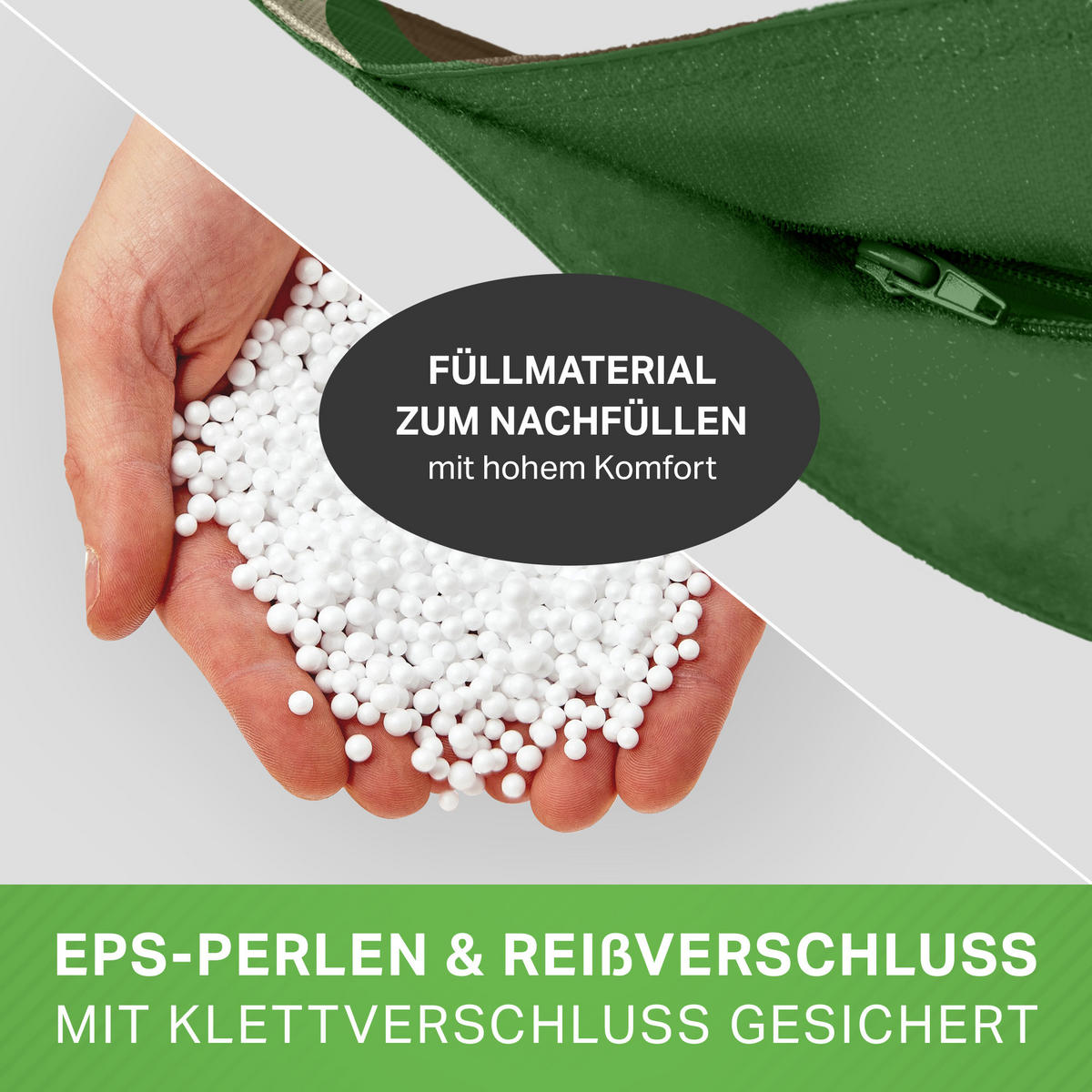 XXL-SITZSACK + Pouf 2er Set - 140x180cm - Braun/Grün, Textil (140/25/180cm) - Green Bean
