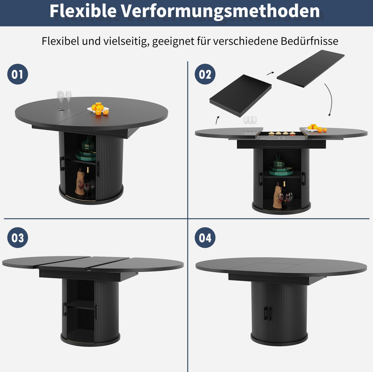 ESSTISCH 118/158/76,8 cm Schwarz aus MDF mit Ausziehfunktion - Schwarz, Holzwerkstoff (118/118/76.8cm) - OKMYHOME