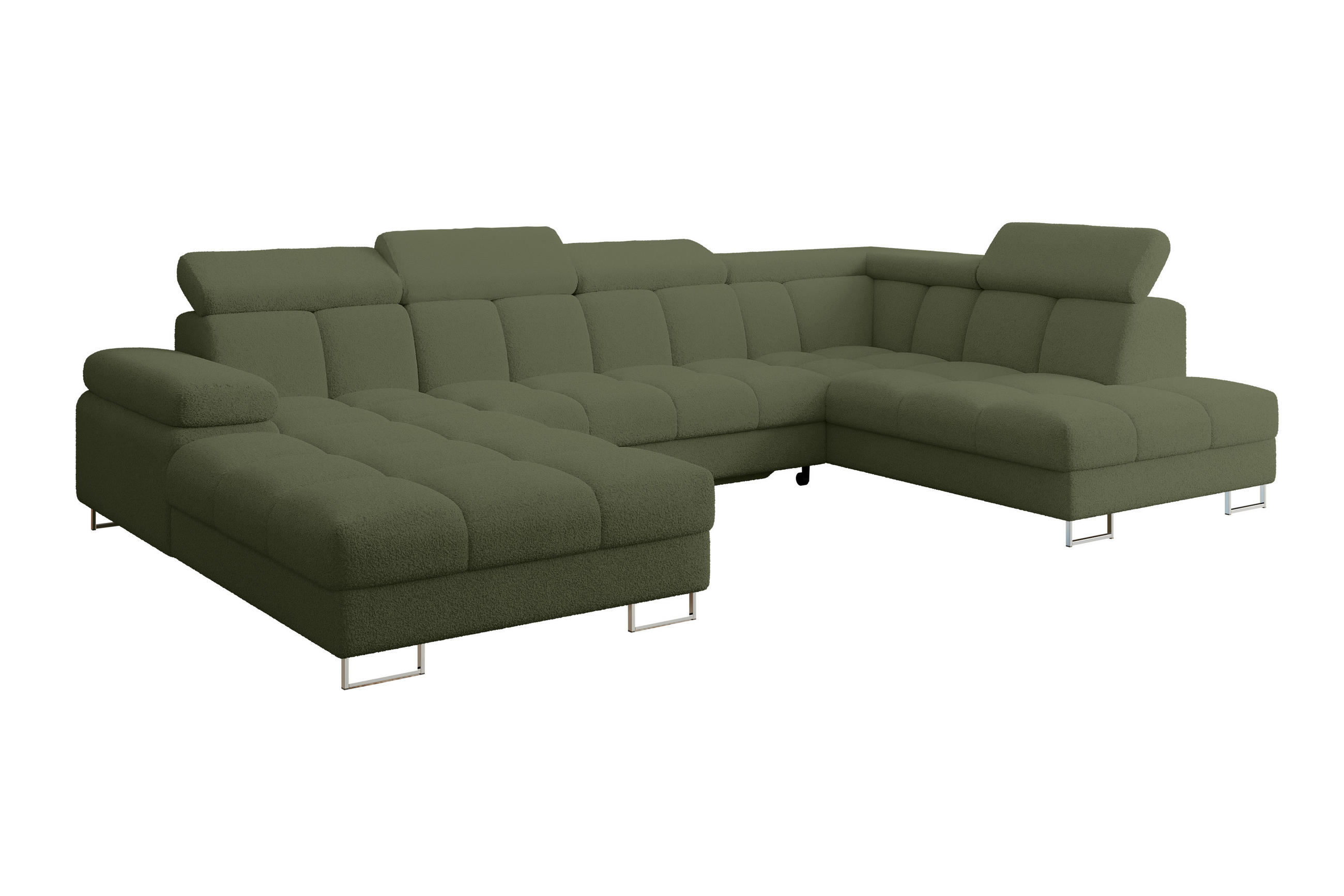 WOHNLANDSCHAFT mit Schlaffunktion und Bettkasten Ottomane RECHTS COMA U 345x203x79 Grün Bouclé - Smaragdgrün, Holzwerkstoff/Textil (203/79/345cm) - ALTDECOR