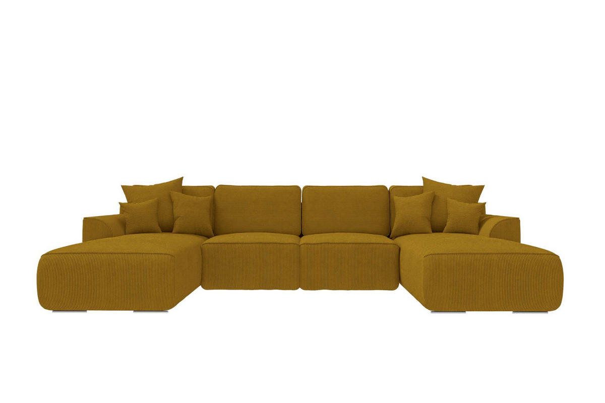 WOHNLANDSCHAFT GUSTO Cordstoff Goldfarben inkl. Schlaffunktion - Chromfarben/Goldfarben, Kunststoff/Textil (306/96/194cm) - 99rooms