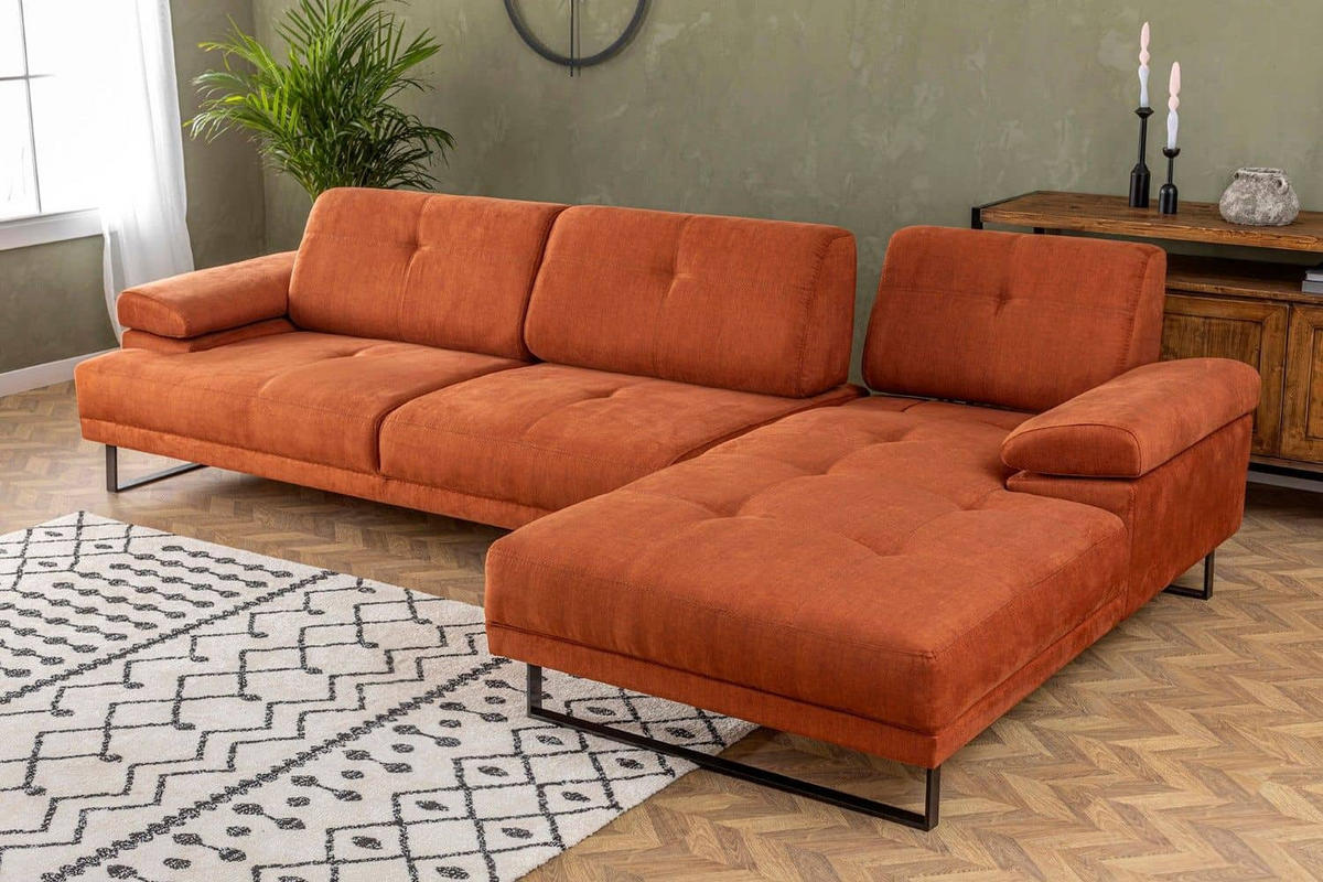 ECKSOFA mit verstellbarer Rückenlehne - Anthrazit/Schwarz, Textil/Metall (174/314cm) - myHomelando