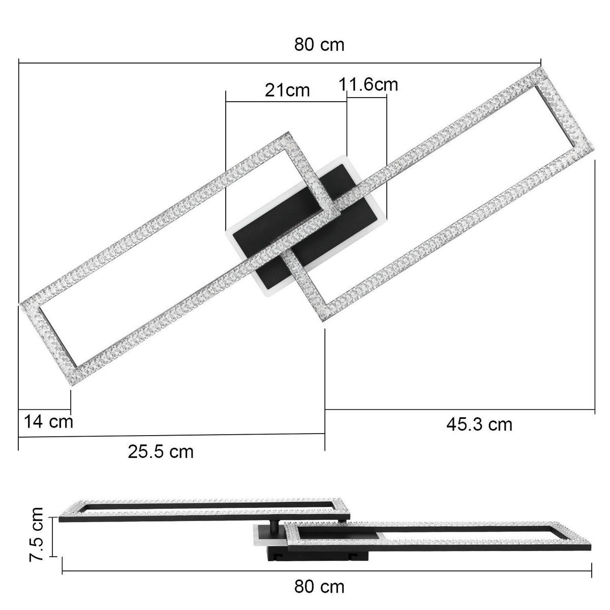 LED-DECKENLEUCHTE Gregor 80/26/8 cm - Schwarz, Metall (80/26/8cm) - Nettlife