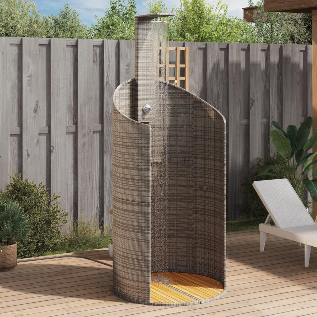 GARTENDUSCHE Grau 100/100/241.5 Cm Poly Rattan Akazienholz - Grau, Holz (100/241.5/100cm) - vidaXL