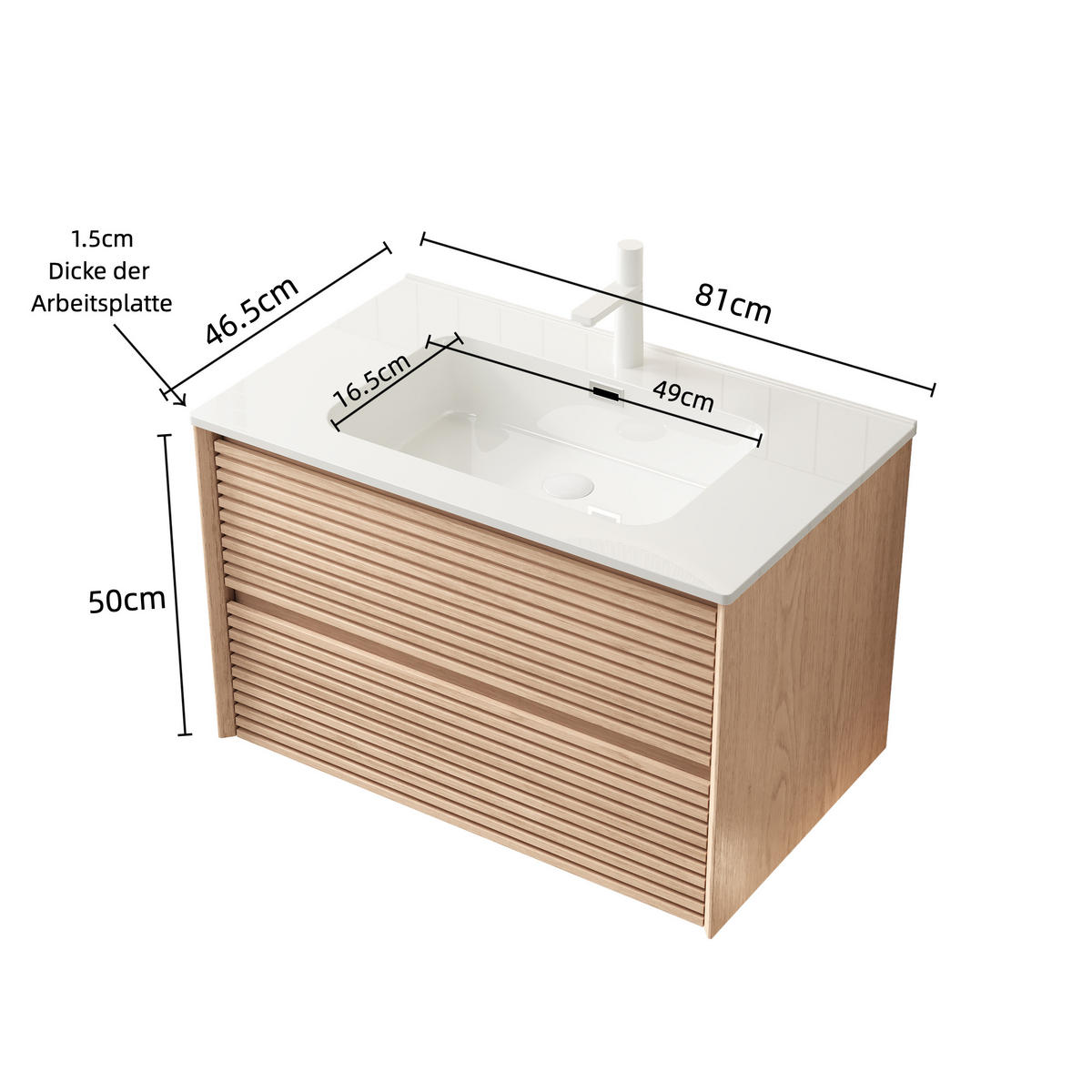 WASCHTISCHKOMBI 81x46.5x51.5cm Natur/Weiß mit Keramikbecken & 2 Soft-Close-Schubladen - Naturfarben, Keramik (81/51.5/46.5cm) - Modfu