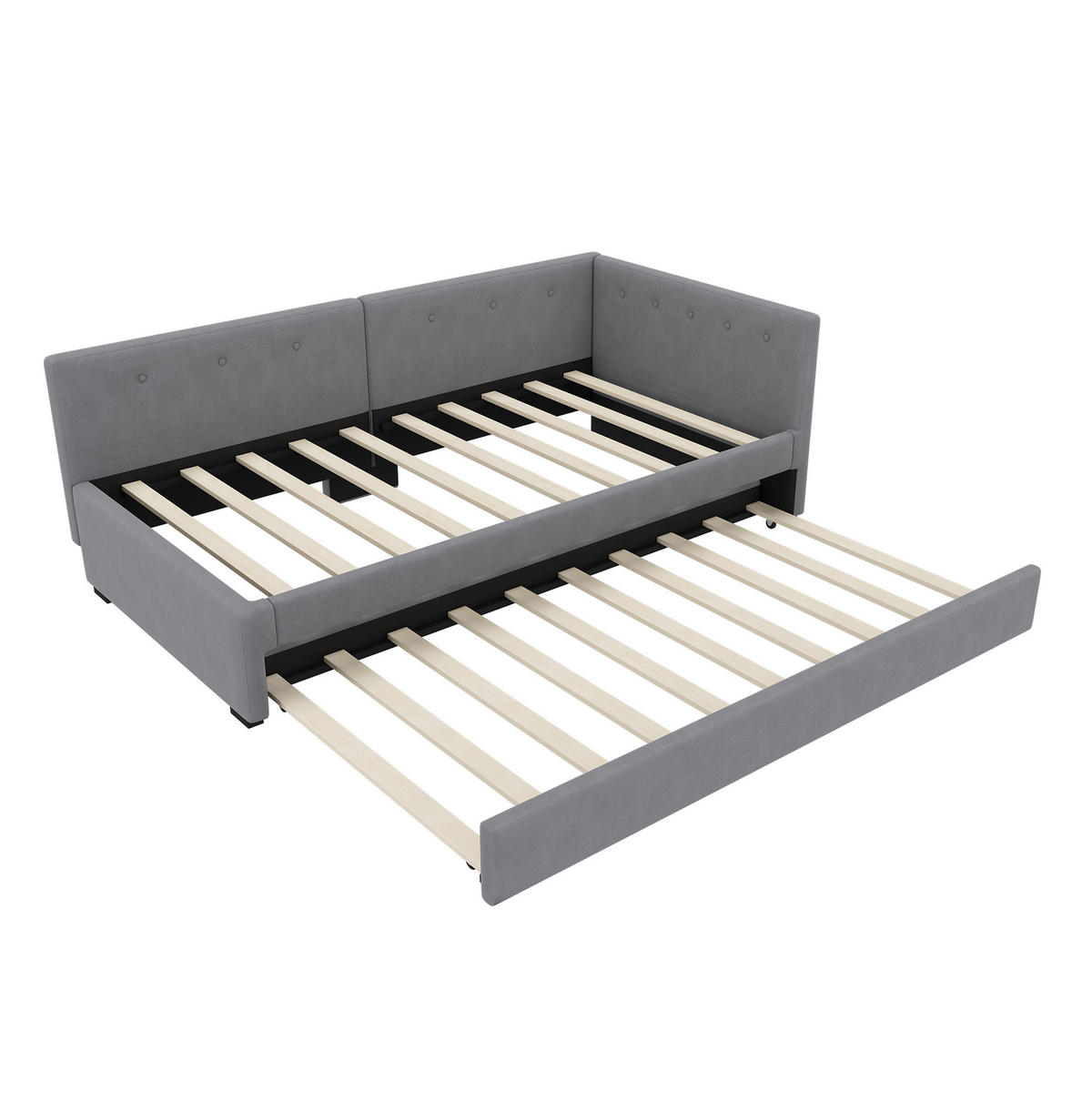 TAGESBETT 90/200 cm mit ausziehbarem Rollbett, Samtbezug und Lattenrost, Grau - Grau, Textil (90/200cm) - Redom
