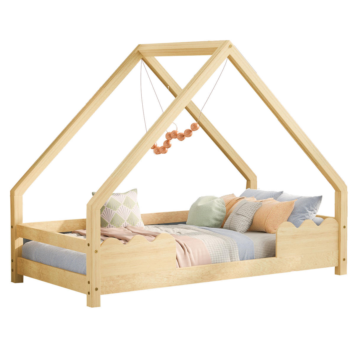 HAUSBETT 90x200 Kinderbett Rausfallschutz Jugendbett Massivholz Natur - Naturfarben, Holzwerkstoff (90/200cm) - FLIEKS