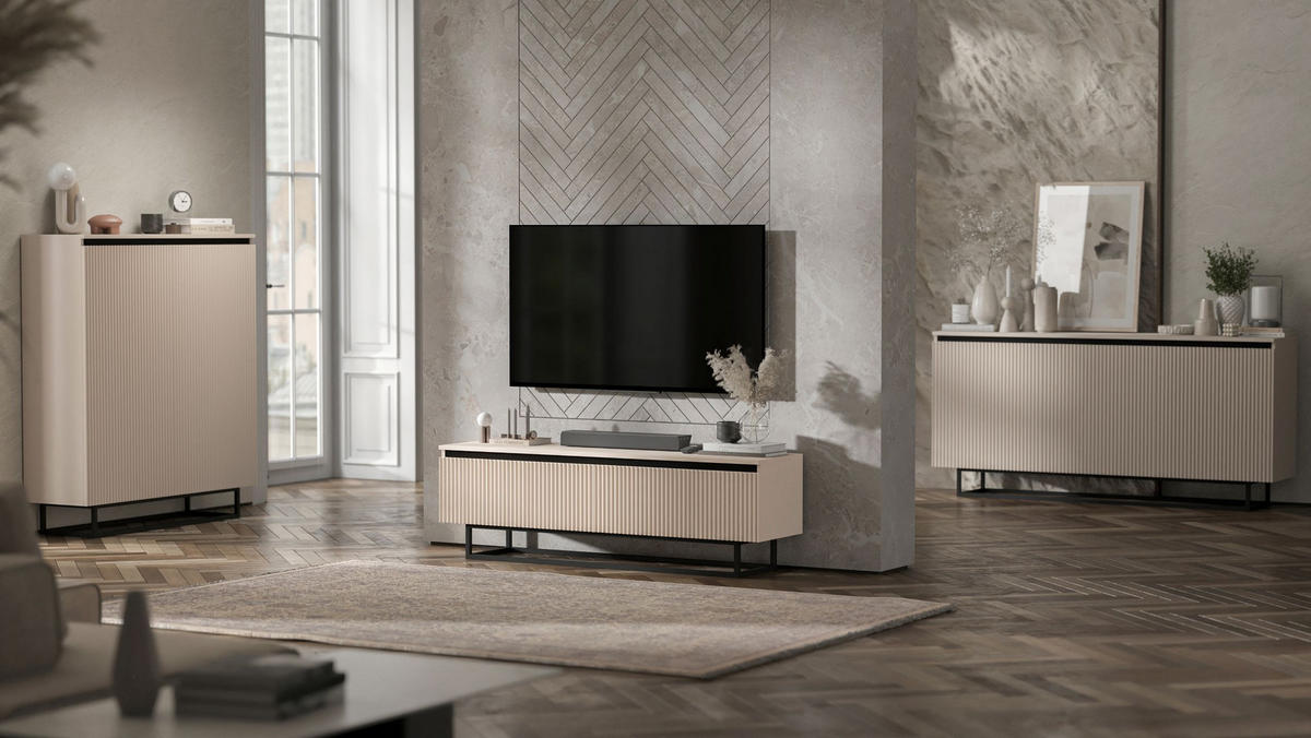 TV-SCHRANK Selene Kachmir Matt mit Metallrahmen 140 cm - Kaschmir/Schwarz, Holzwerkstoff/Metall (140/44/35cm) - Meble Lindner