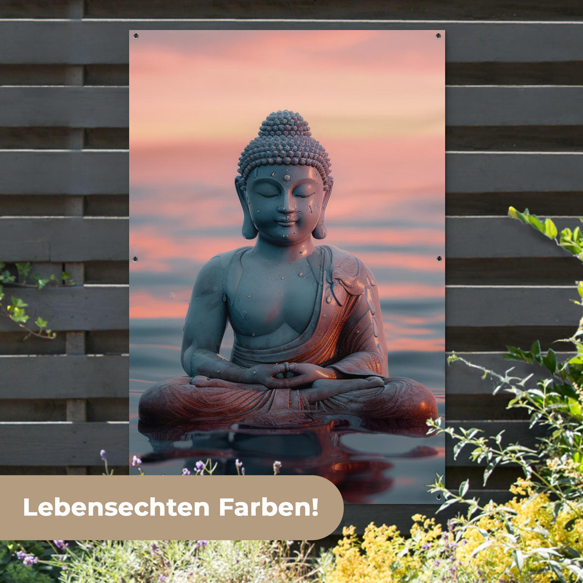 ZAHRADNÍ PLAKÁT Buddha - Socha - Buddha - Voda - Umění - Buddha 120x180 cm - šedohnědá, plast (120/180/0.2cm) - OnlyWow