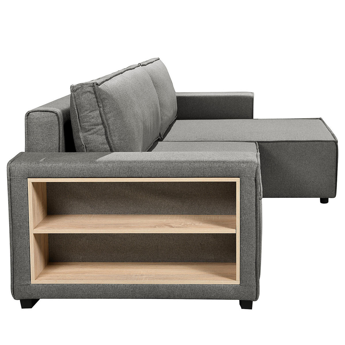 ECKSOFA mit Schlaffunktion - Flachgewebe - Dunkelgrau/Schwarz, Kunststoff/Textil (284/155cm) - home24