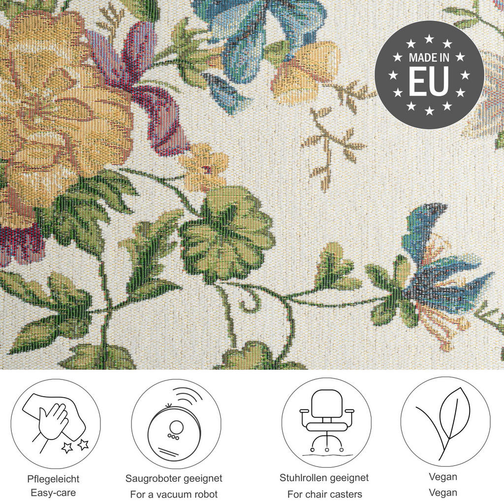 Thumbnail - Theko Flachwebteppich, Creme, Textil, Floral, Rechteckig, 240x330 cm, für Fußbodenheizung geeignet, Teppiche & Böden, Te...