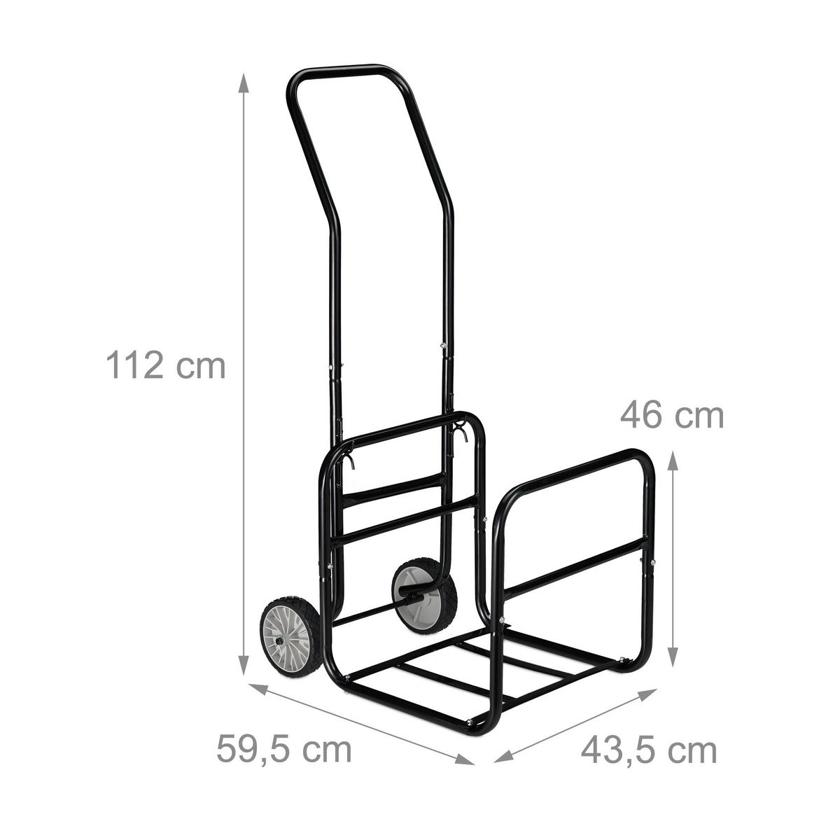 KAMINHOLZWAGEN 2in1 - Schwarz, Kunststoff/Metall (43.5/112/59.5cm) - Relaxdays