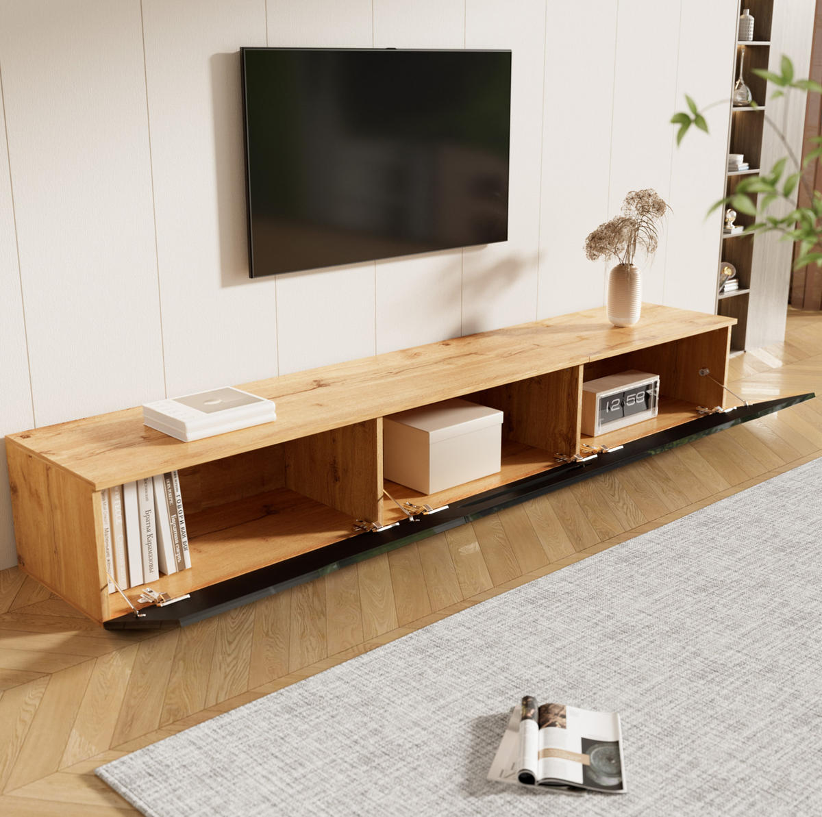 TV-ELEMENT mit LED-Beleuchtung 180 cm Schwarz Holzoptik - Braun, Holzwerkstoff (35/30/180cm) - Beauniv