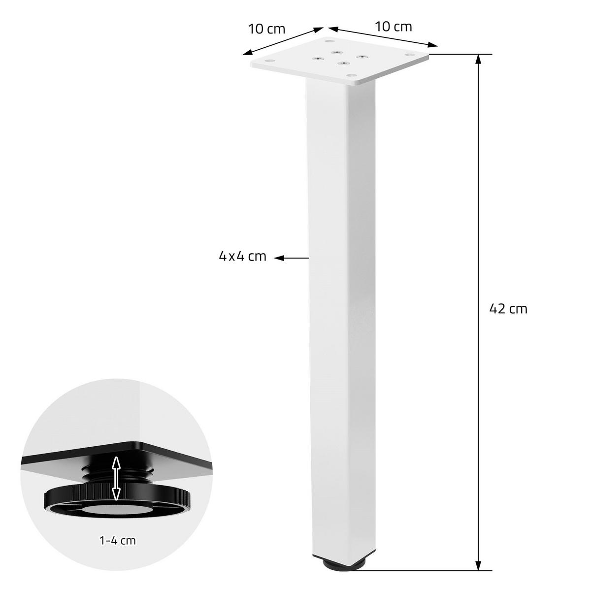 TISCHBEINE 4er Set I-Design H:42 cm Weiß 4x4 cm - Weiß, Metall (4/42/4cm) - ML-DESIGN