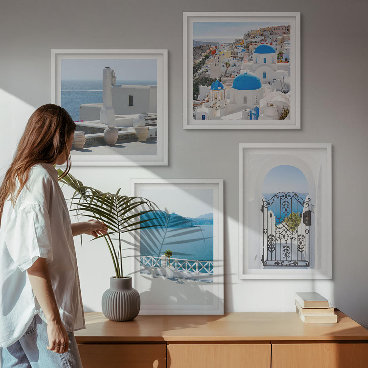 WANDBILDER 4er-Set - 50x50 cm & 40x60 cm Weißer Rahmen - Gebäude am Weißen Meer, Griechenland - Weiß, Kunststoff (50/50cm) - ArtPrintCave