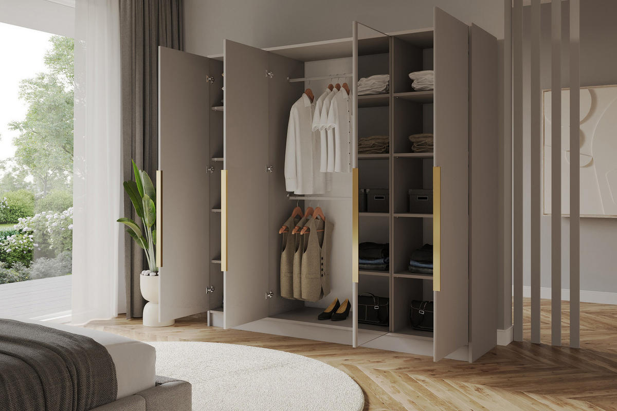 KLEIDERSCHRANK - LUSSO - 200 - Kaschmir - Kaschmir/Schwarz, Holzwerkstoff (200/200/51cm) - ALTDECOR