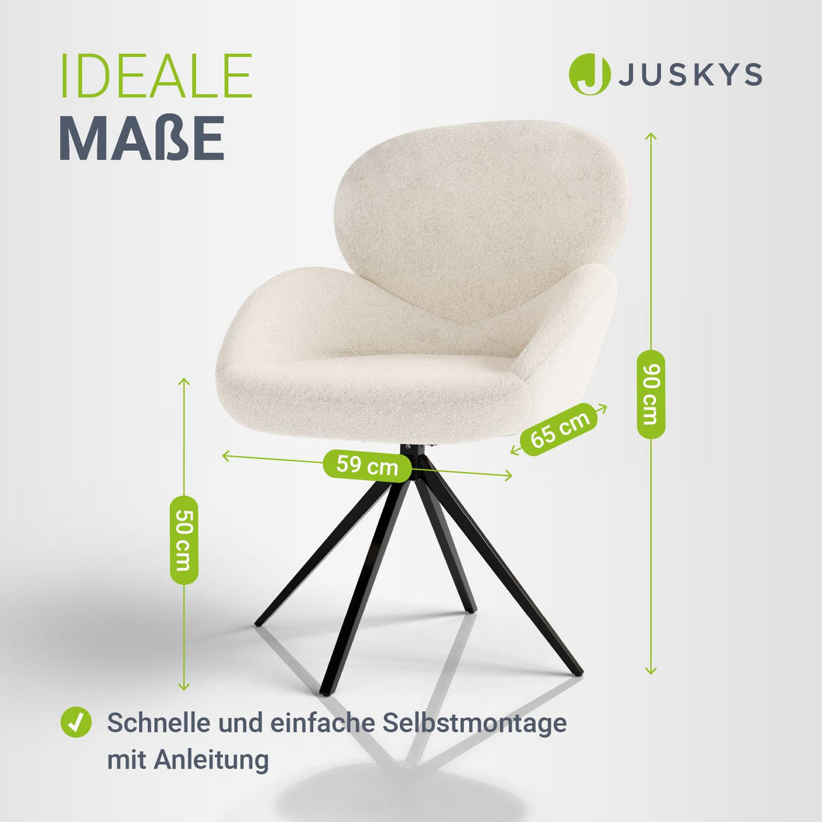 DREHSTUHL Albano Bouclé Creme (6er-Set) - Creme, Textil (59/90/65cm) - Juskys