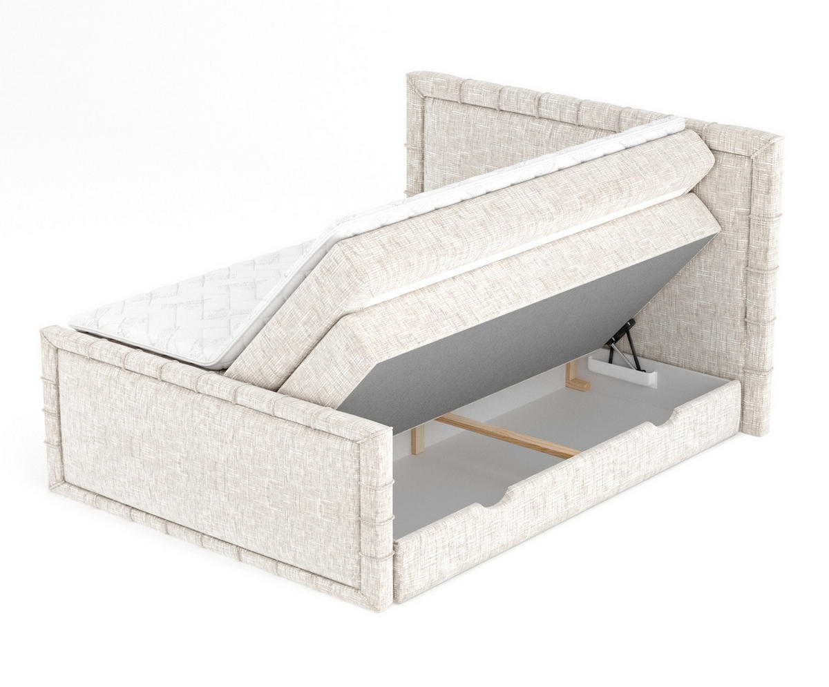 BOXBETT Estelle Creme 180/200 cm im Webstoff - Creme/Schwarz, Holz/Holzwerkstoff (180/200cm) - Maison de Reve