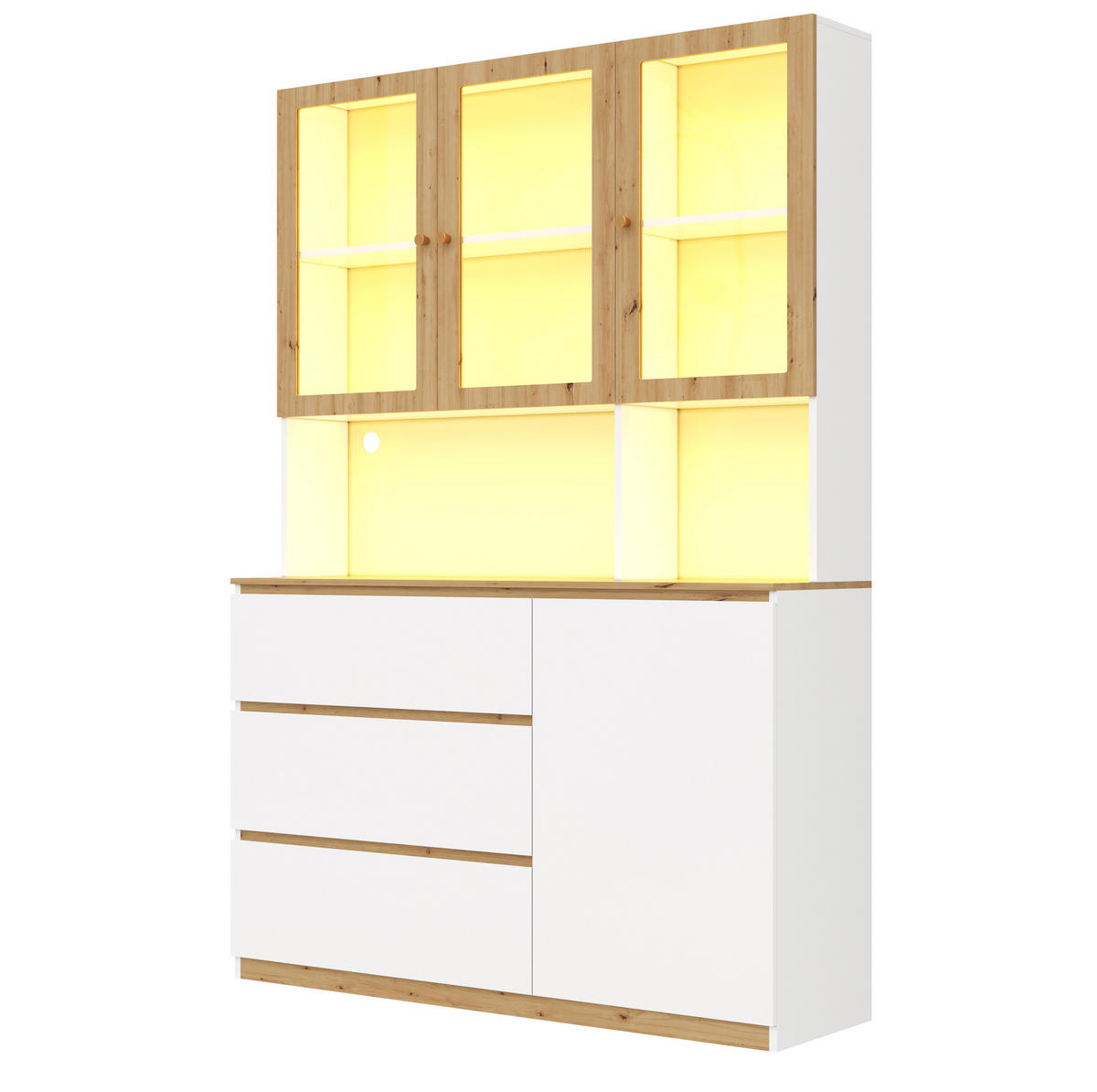 VITRINE aus MDF 120x200cm in Weiß mit LED-Beleuchtung - Weiß, Holzwerkstoff (120/200/24.5cm) - Modfu