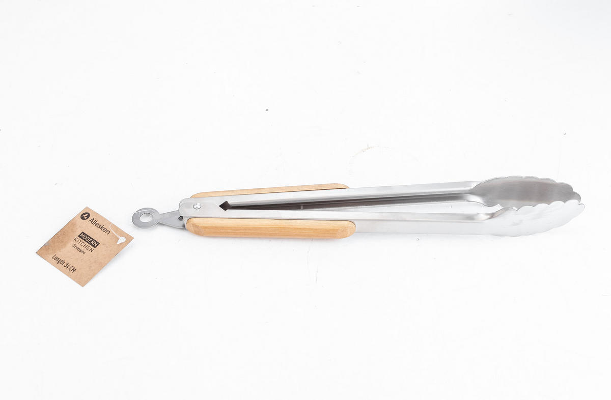 KÜCHENZANGE Modern Kitchen Naturfarbe Silber 34/1/34 cm Holz - Silberfarben/Naturfarben, Holz/Metall - Mondex