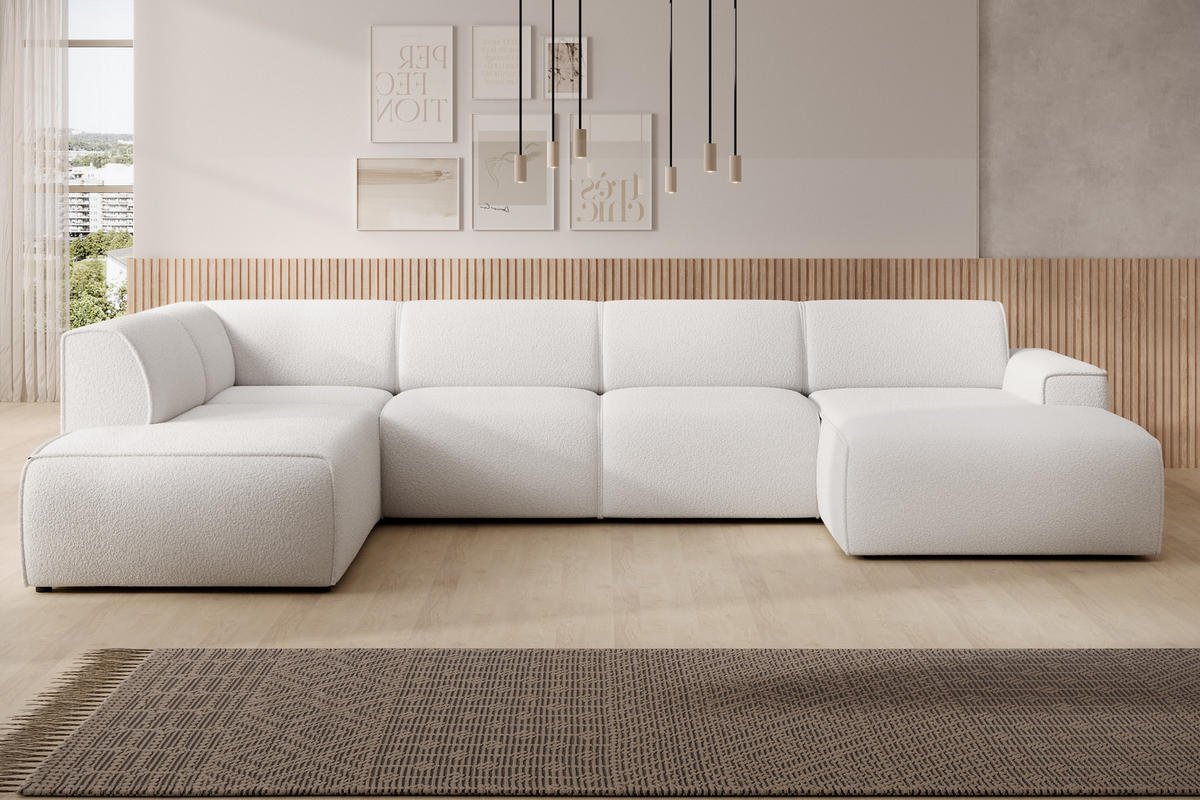 WOHNLANDSCHAFT Didim Weiß 378/220/78 cm – großes Sofa stilvoll & bequem L - Schwarz/Weiß, Kunststoff/Textil (220/78/378cm) - AX Living