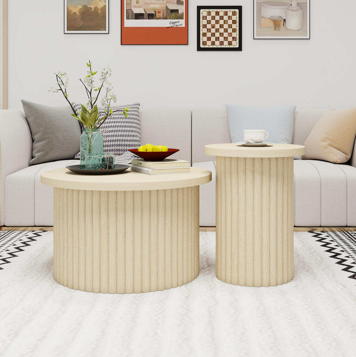 COUCHTISCH aus MDF Ø68,7x40,6/Ø40,1x51,7 cm in Natur 2er-Set - Naturfarben, Holzwerkstoff (68.7/68.7/40.6cm) - Modfu