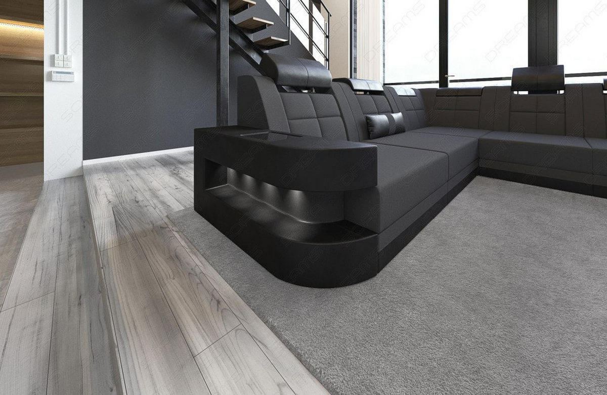 WOHNLANDSCHAFT Wave Dunkelgrau Schwarz Mikrofaserstoff - Dunkelgrau, Kunststoff (379/80/274cm)