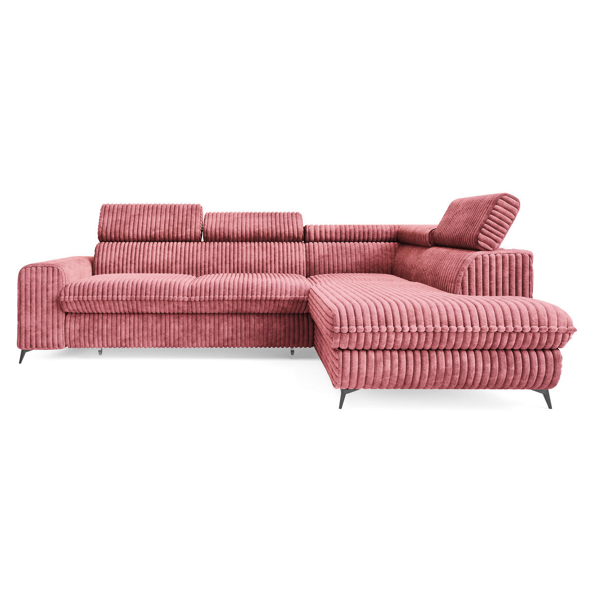 ECKSOFA VELISS Rosa Kordstoff mit Schlaffunktion - Rosa, Holz (255/193cm) - MASSENO