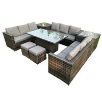 GARTENSOFA Hohe Rückenlehne Polyrattan 11-Sitzer - Dunkelgrau/Grau, Glas/Kunststoff - Fimous