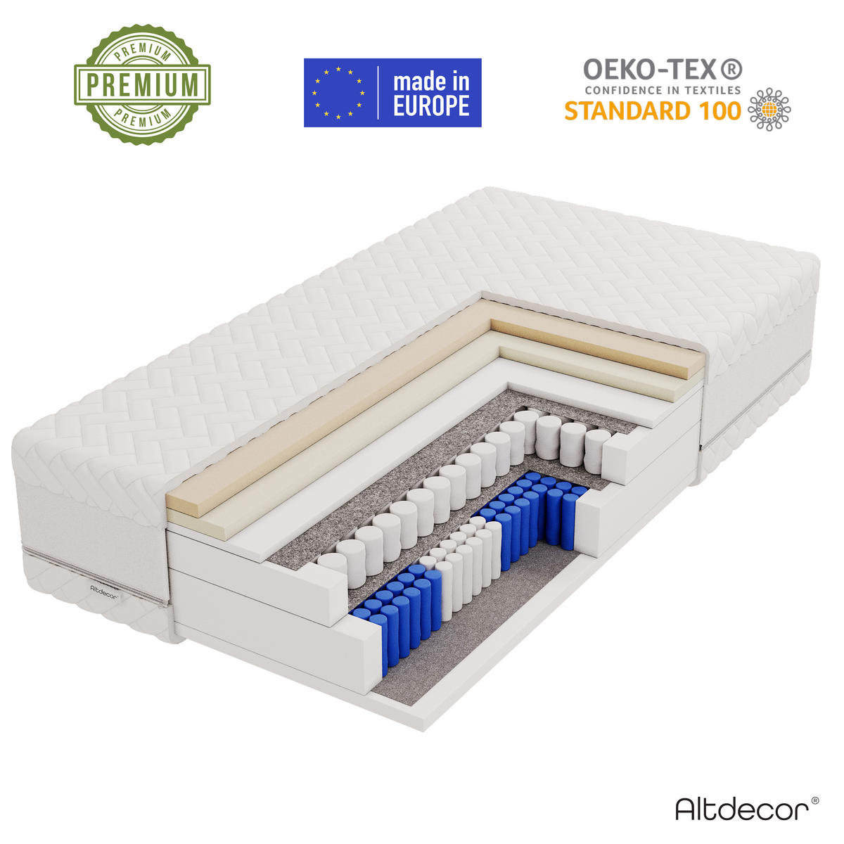 MATRATZE 80x200 Härtegrad H3 - 32 cm Taschenfederkernmatratze Bett Matratzen SILVA - Weiß, Kunststoff - ALTDECOR