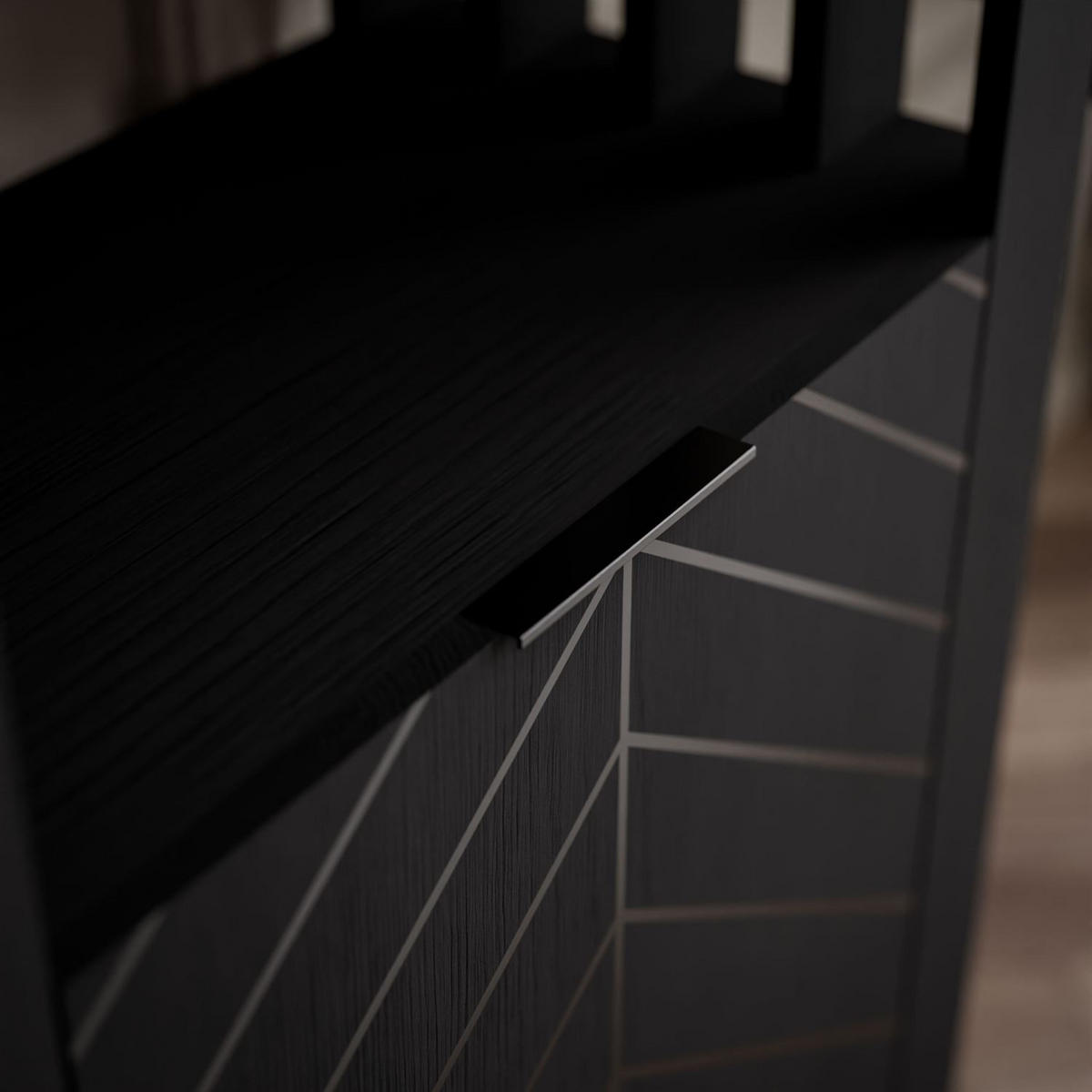 Garderobe LUMI mit Spiegel, Schwarz - Schwarz, Holzwerkstoff (105/197/33cm) - Lookway