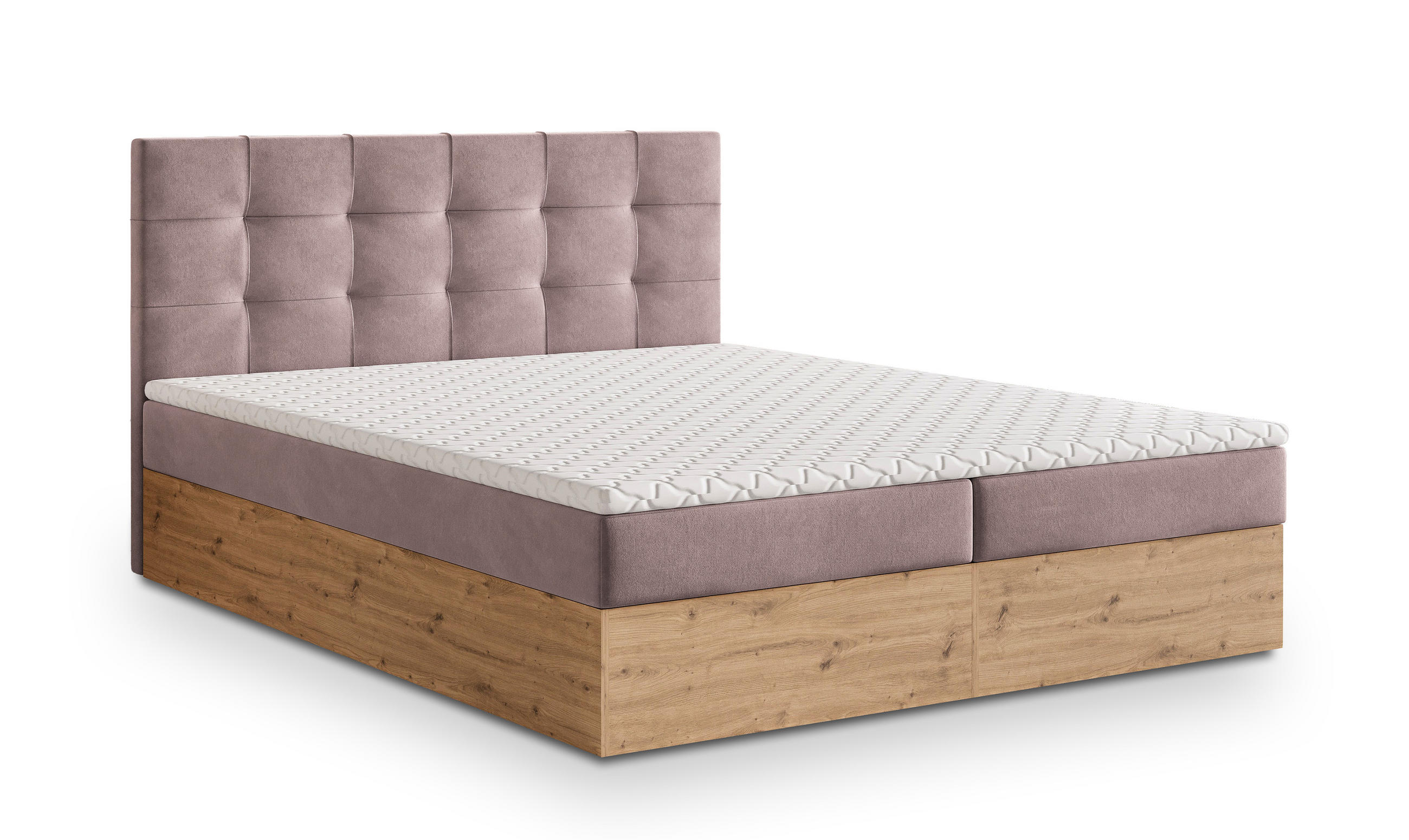 BOXBETT MOLVEN 180x200 cm mit Matratze und Topper - Rosa - Rosa, Holz (180/200cm) - MASSENO
