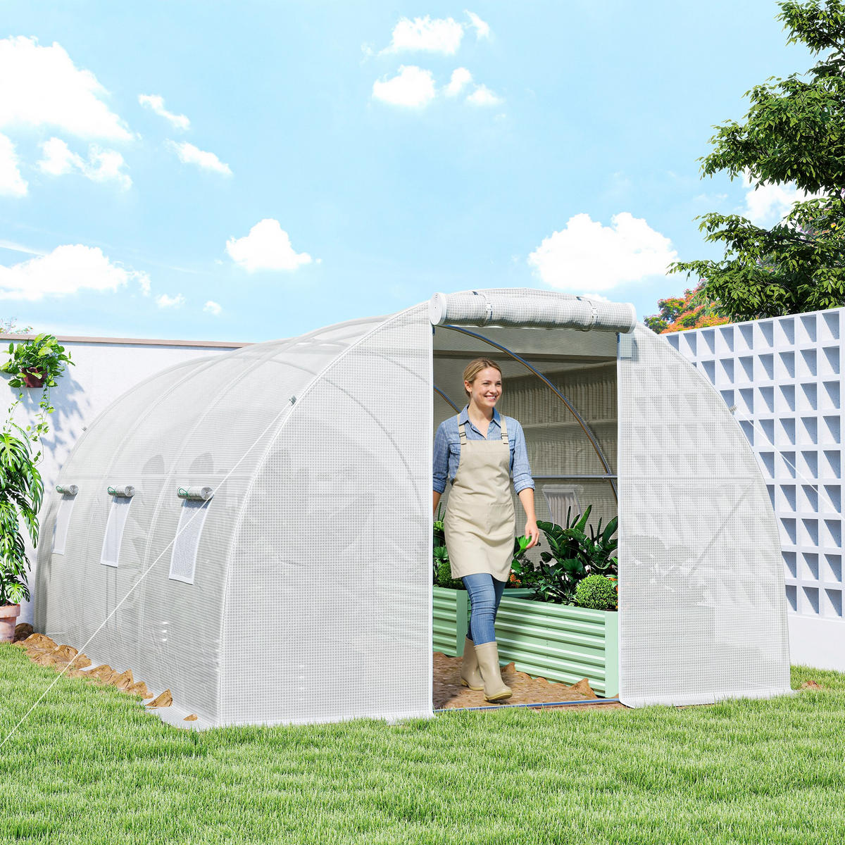 GEWÄCHSHAUS DE-12050 mit 6 Fenstern & Tür Weiß - Weiß, Kunststoff (300/200/450cm) - ComfortXL