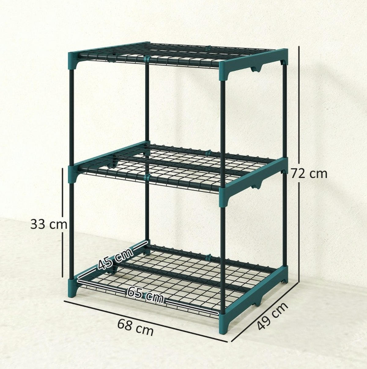 STANDREGAL 68/49/72 cm mit 3 Ebenen, rostbeständig und pflegeleicht, Dunkelgrün - Dunkelgrün, Kunststoff (68/72/49cm) - Redom