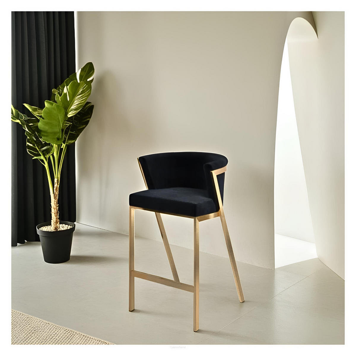 GLAM Elegance Barhocker – Handgefertigter Luxus in Gold - Goldfarben, Textil/Metall (49/87/49cm) - Fortisline