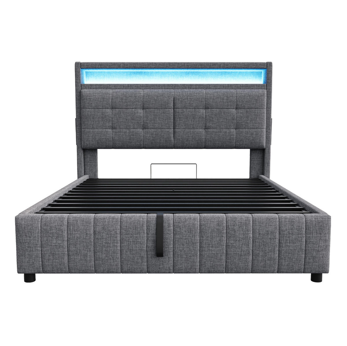 ČALÚNENÁ posteľ z lepeného textilu 160x200 cm sivá s LED osvetlením, USB portom a hydraulickým úložným priestorom - sivá, textil (160/200cm) - Modfu