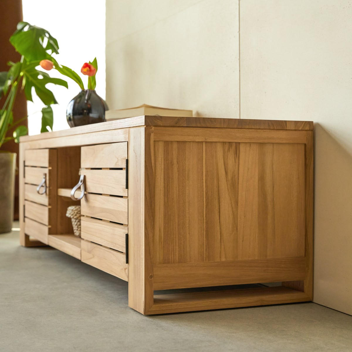 TV-SCHRANK Minimalys Natur aus Teak - Naturfarben, Holz (135/40/40cm) - Tikamoon