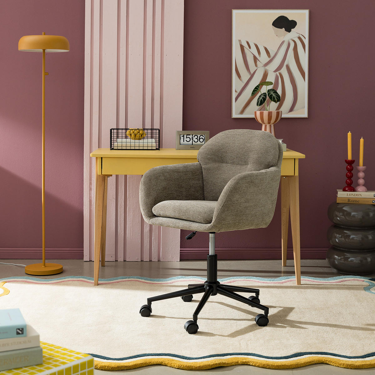 BÜRODREHSTUHL - Schwarz/Braun, Textil/Metall (61/85/61cm) - home24