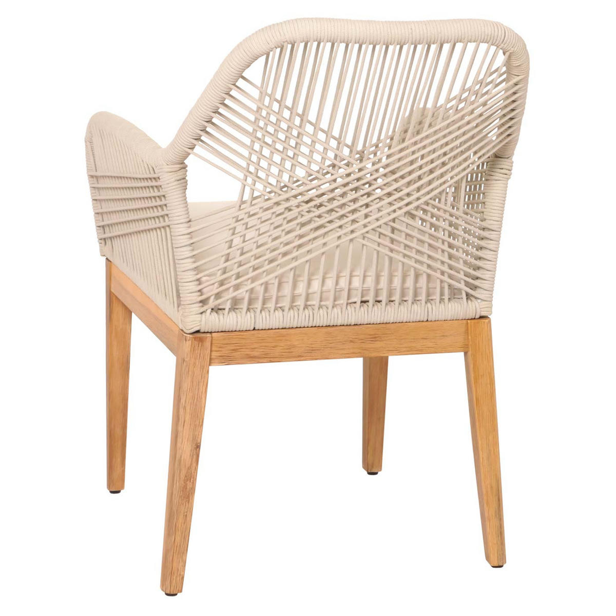 GARTENSTUHL HxBxT 85x58x59cm Sitzhöhe 47cm wetterfest Seilgeflecht Rope Holz Akazie Beige Kissen Creme-Weiß - Beige, Holz (58/85/59cm) - PROREGAL