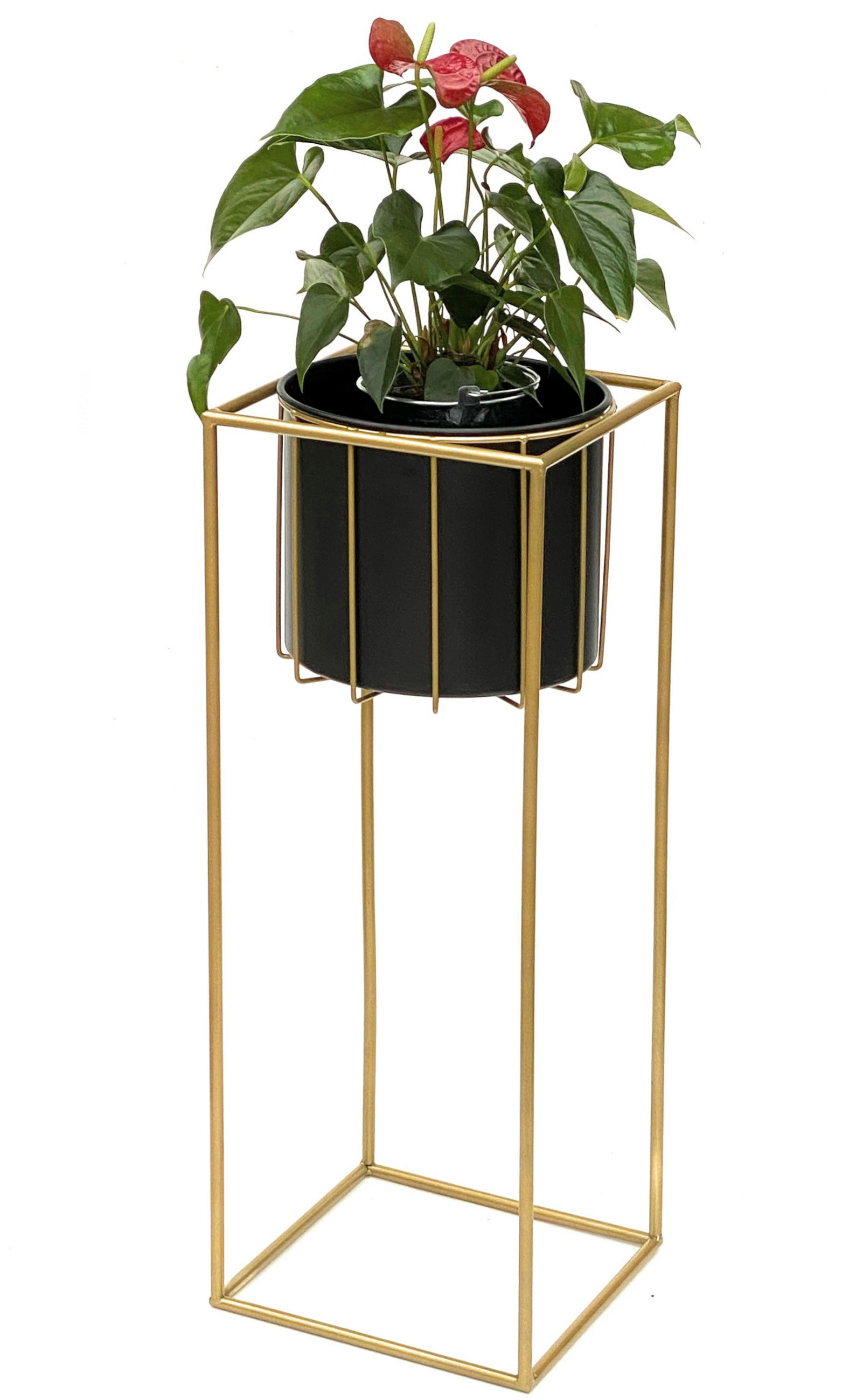 BLUMENSTÄNDER eckig Metall Gold/Schwarz 26/26/70 cm - Gelb, Metall (26/70/26cm) - DanDiBo