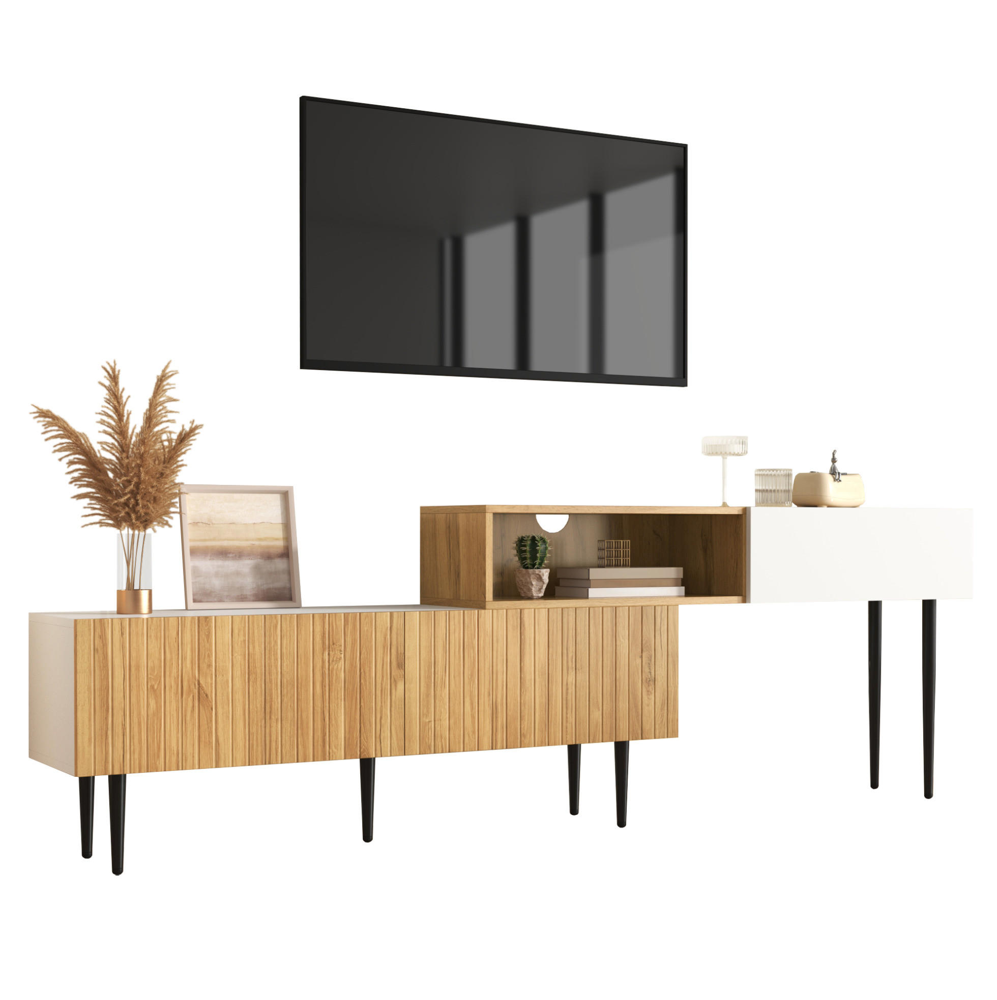 LOWBOARD 120-240/30/63,5 cm aus MDF und Spanplatte mit modularem Design Weiß/Holzfarben - Naturfarben, Holzwerkstoff (220/63.5/30cm) - Modenvie