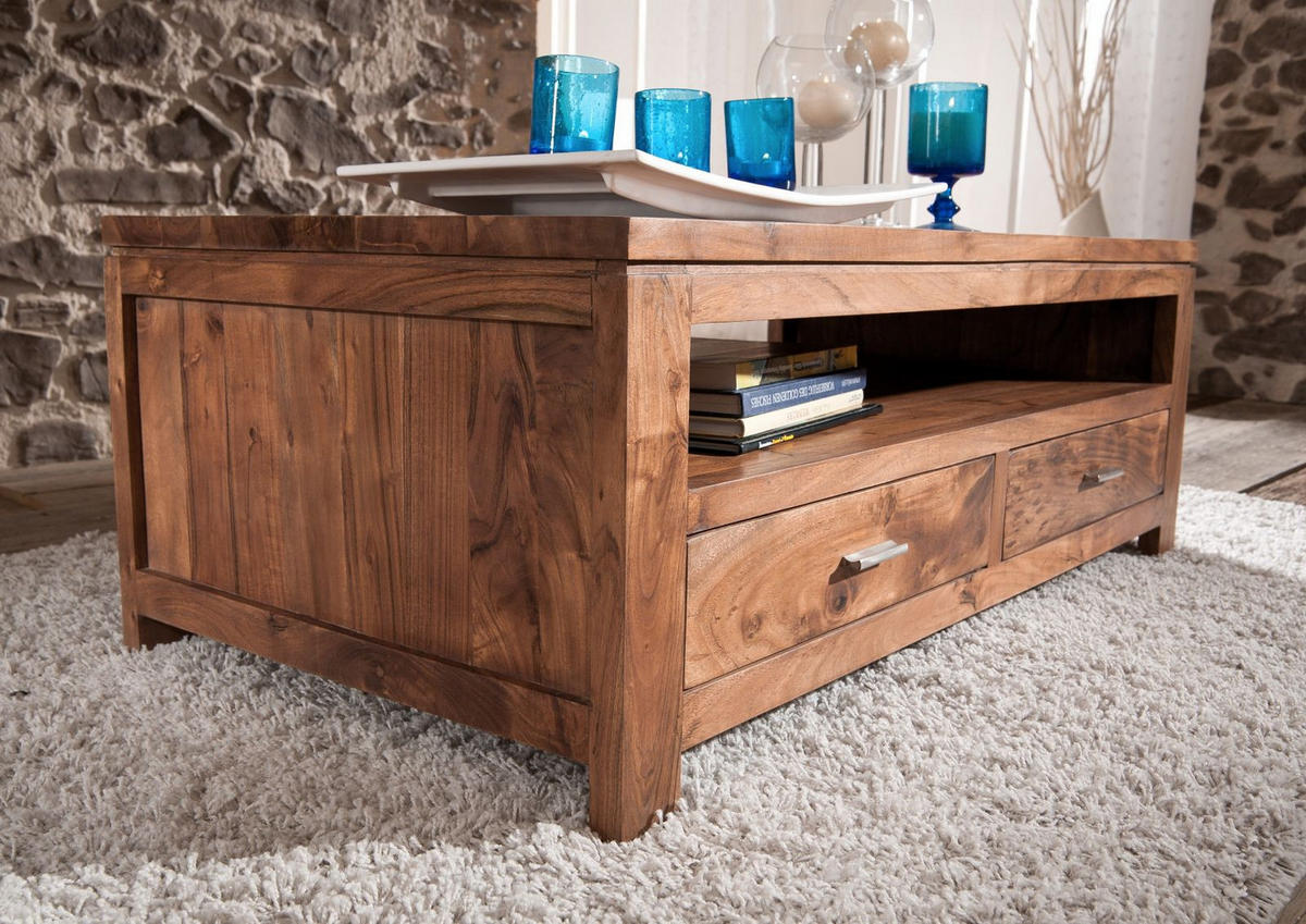 COUCHTISCH Akazie 110x60x40 hellbraun lackiert SHAMAN #74 - Braun, Holz (110/60/40cm) - Massivmoebel24