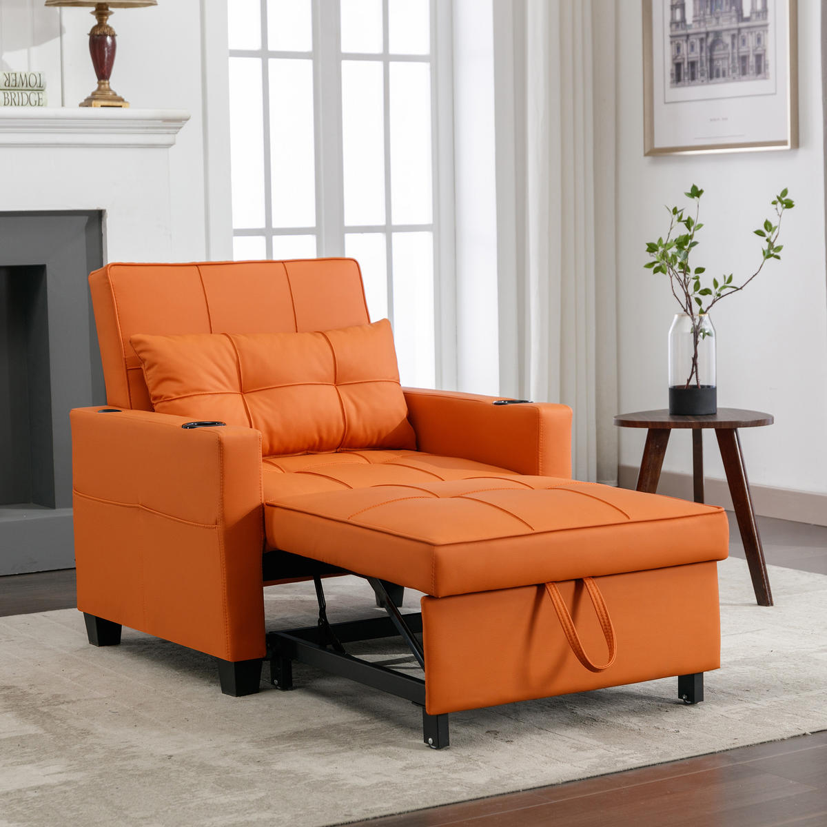 RELAXSESSEL 87/74/84 cm Orange mit Getränkehaltern und USB Anschluss - Orange, Textil (74/84/87cm) - Oxeza