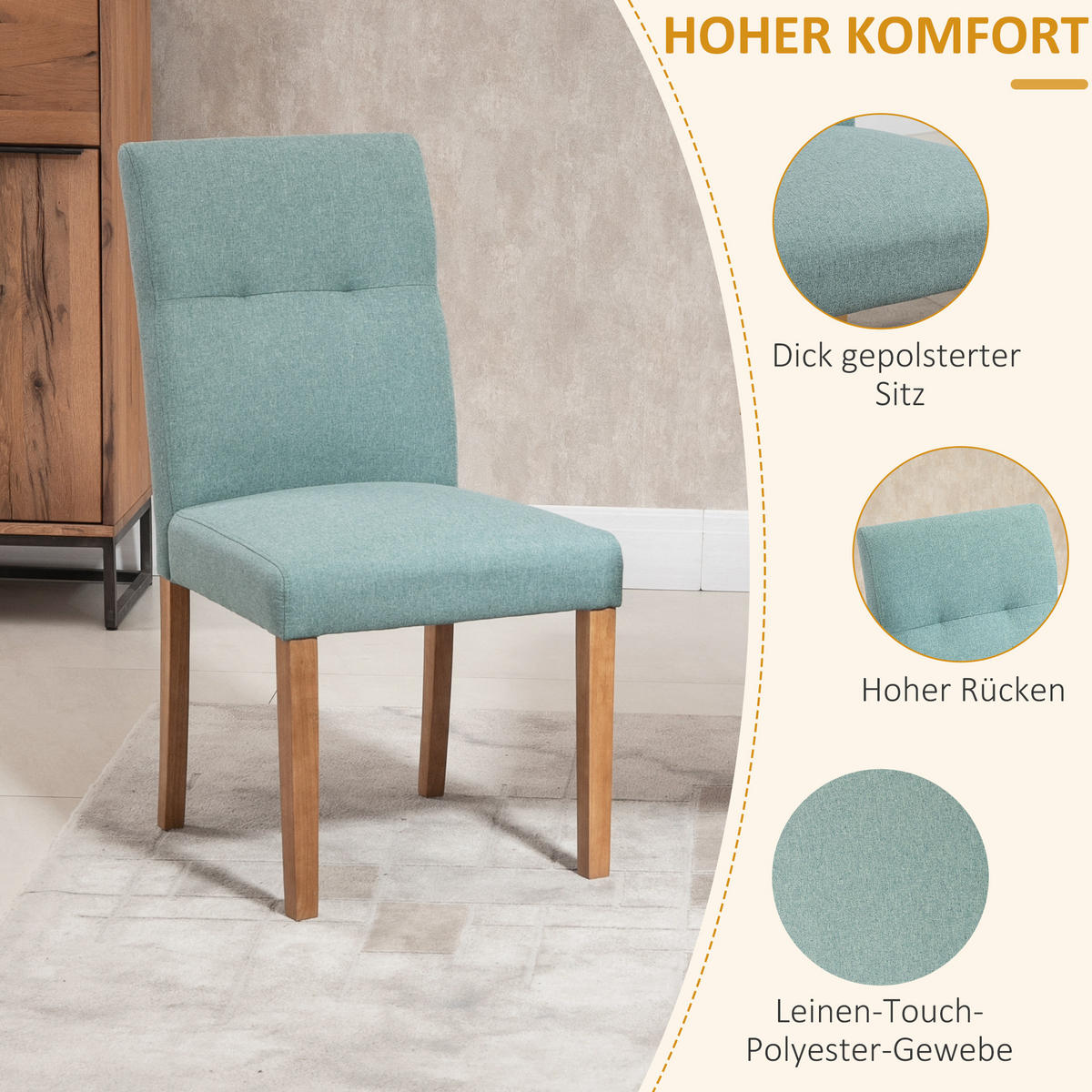 ESSZIMMERSTÜHLE Küchenstuhl Essstühle Rückenlehne Leinen-Polyester-Gewebe Grün - Grün, Kunststoff (62/96/50cm) - HOMCOM