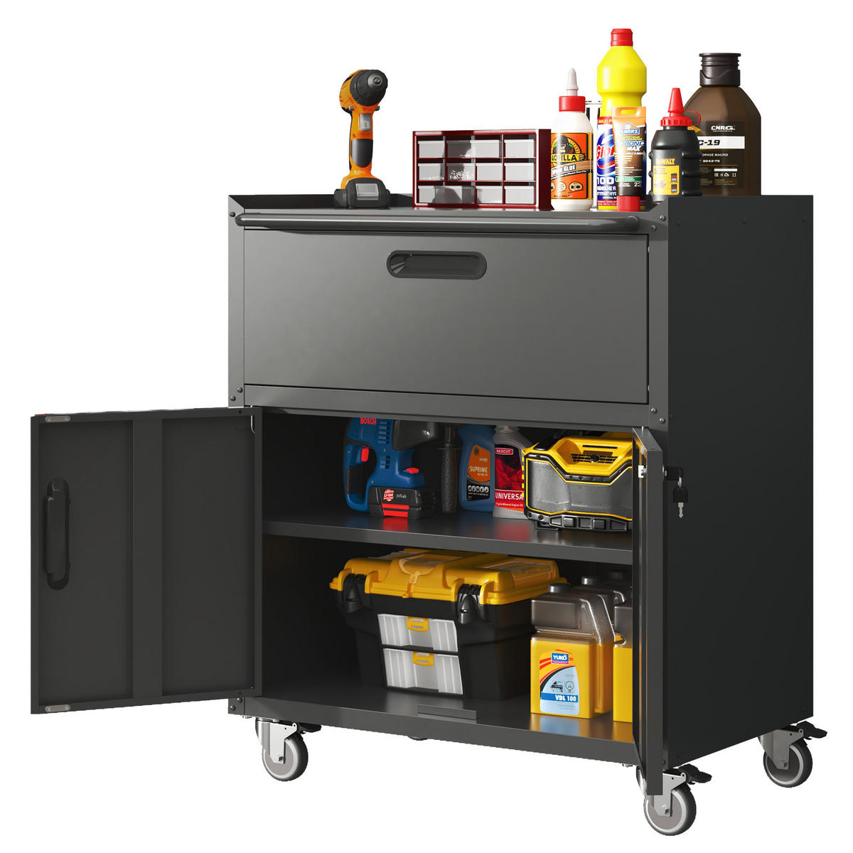 KOMBINATIONSMÖBEL – 88 cm (H) x 75 cm (B) x 42 cm (T), Farbgebung in Schwarz und Grau. - Schwarz, Metall (42/88/75cm) - DCA